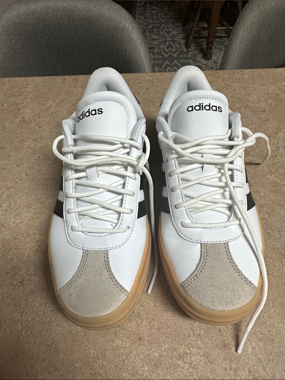adidas White, Black & Gum Classic Court Sneakers